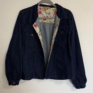 April Cornell Dark Blue Denim Jacket with Floral Interior